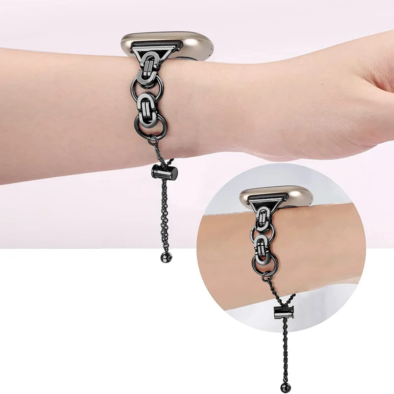 Per Fitbit Versa 4 / Sense 2 Beaded-Bracelet Band Acciaio Inossidabile Cinturino Orologio Sostitutivo - Nero