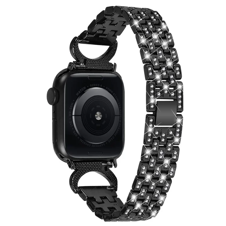 Ремешок для часов Bling Band Watch для Apple Watch Series 10 42мм / 9 8 7 41мм / SE (2023) SE (2022) SE 6 5 4 40мм / 3 2 1 38мм с декором из кристаллов, нержавеющая сталь, 5-рядный - черный