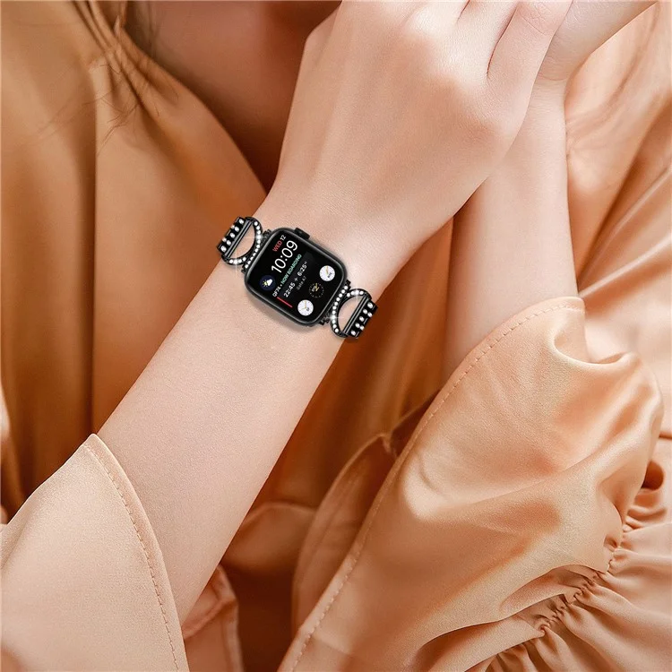 Ремешок для часов Bling Band Watch для Apple Watch Series 10 42мм / 9 8 7 41мм / SE (2023) SE (2022) SE 6 5 4 40мм / 3 2 1 38мм с декором из кристаллов, нержавеющая сталь, 5-рядный - черный