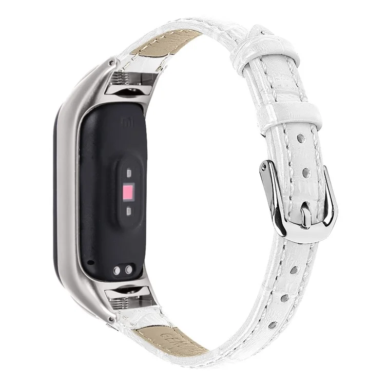 Pour Xiaomi Mi Band 9 NFC / Mi Band 9 / Smart Band 8 NFC / Smart Band 8 Bracelet de montre en cuir de vache à texture de crocodile - Blanc