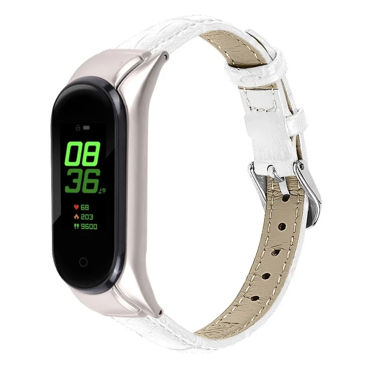Pour Xiaomi Mi Band 9 NFC / Mi Band 9 / Smart Band 8 NFC / Smart Band 8 Bracelet de montre en cuir de vache à texture de crocodile - Blanc