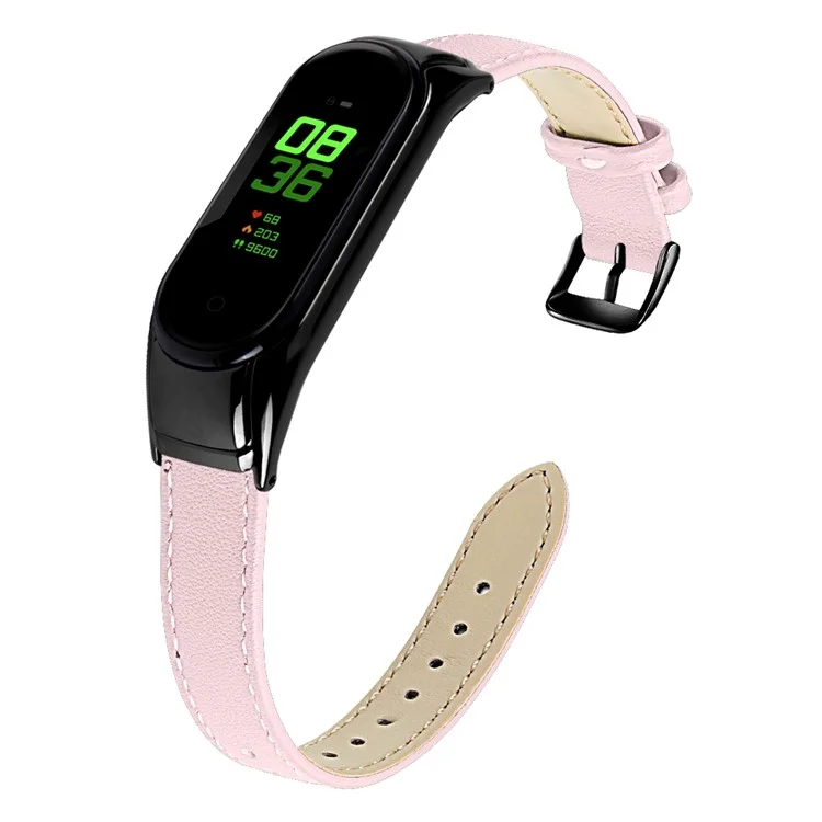 Pour Xiaomi Smart Band 8 Véritable Bracelet en Cuir de Vache Avec Boîtier de Montre Noir - Rose