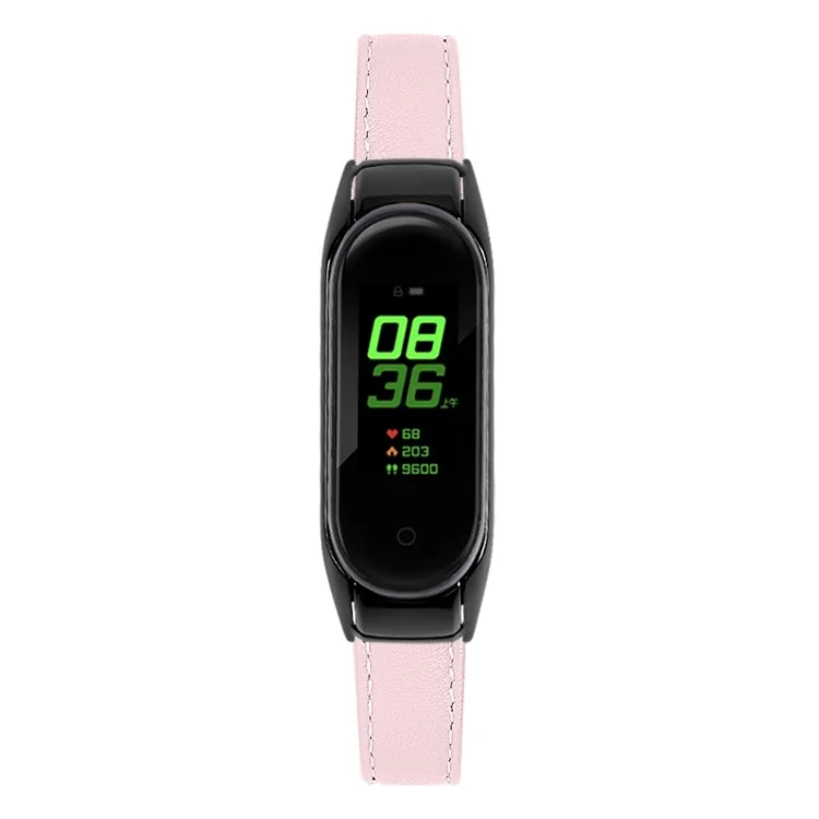 Pour Xiaomi Smart Band 8 Véritable Bracelet en Cuir de Vache Avec Boîtier de Montre Noir - Rose