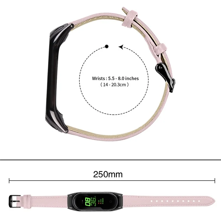 Pour Xiaomi Smart Band 8 Véritable Bracelet en Cuir de Vache Avec Boîtier de Montre Noir - Rose