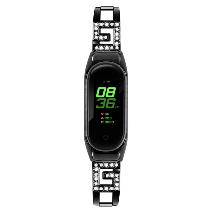Für Xiaomi Mi Band 9 NFC / Mi Band 9 / Smart Band 8 NFC / Smart Band 8 G Letter Rhinestone-Dekor Uhrenarmband Edelstahl Armband - Schwarz