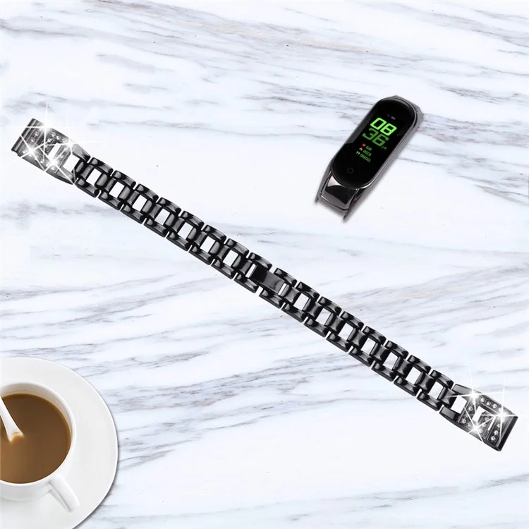 Für Xiaomi Mi Band 9 NFC / Mi Band 9 / Smart Band 8 NFC / Smart Band 8 G Letter Rhinestone-Dekor Uhrenarmband Edelstahl Armband - Schwarz