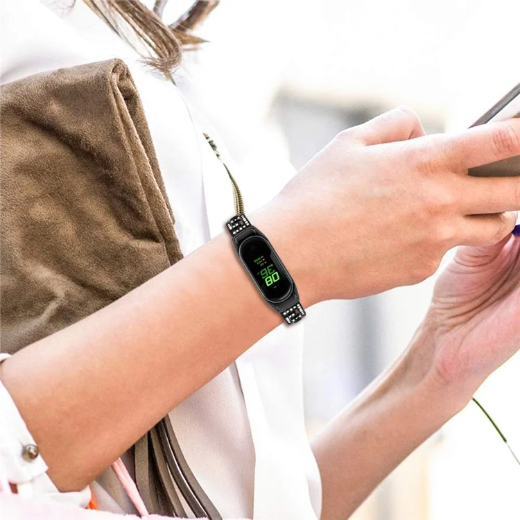 Für Xiaomi Mi Band 9 NFC / Mi Band 9 / Smart Band 8 NFC / Smart Band 8 G Letter Rhinestone-Dekor Uhrenarmband Edelstahl Armband - Schwarz
