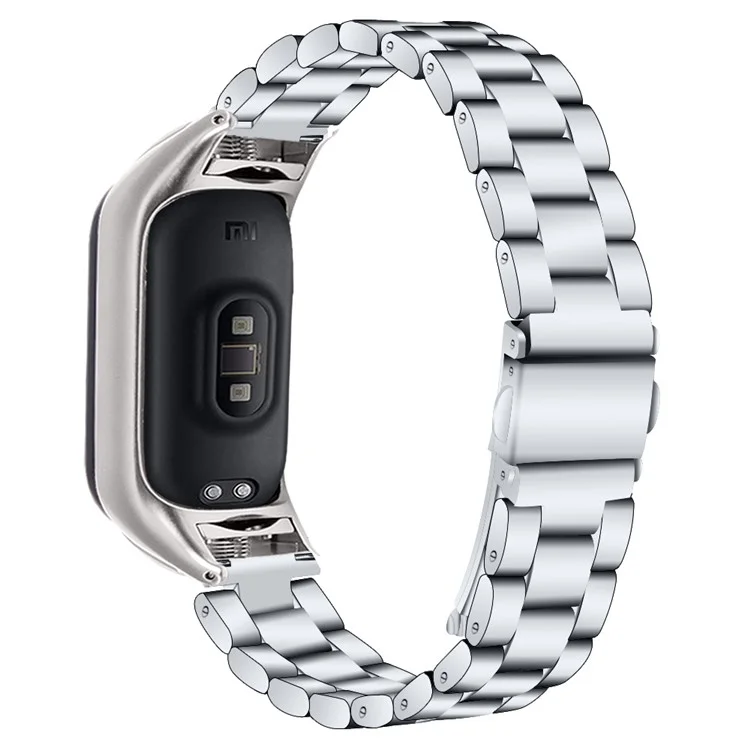 Para Xiaomi Smart Band 9 NFC / 9 / 8 NFC / 8 Pulseira de Aço Inoxidável 3 Contas - Prata