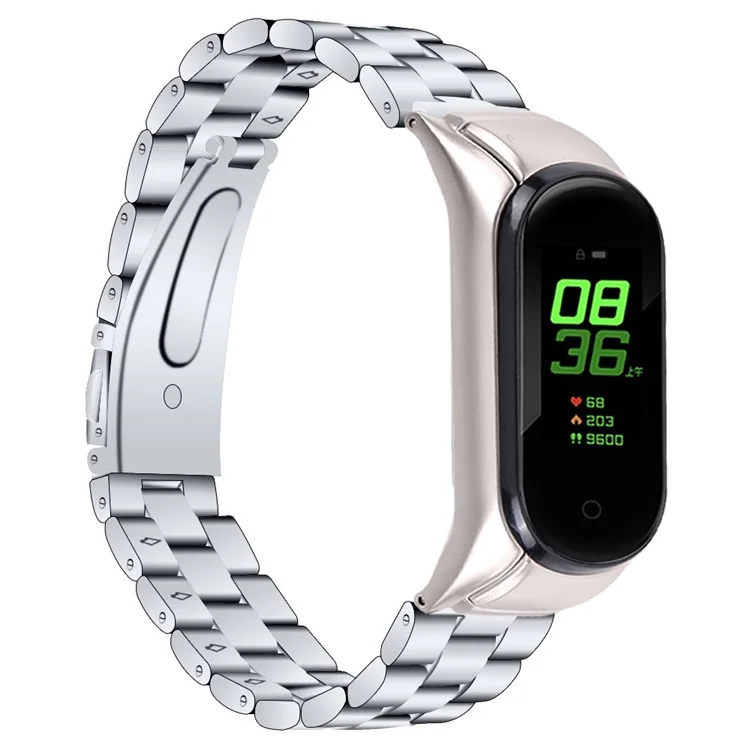 Para Xiaomi Smart Band 9 NFC / 9 / 8 NFC / 8 Pulseira de Aço Inoxidável 3 Contas - Prata