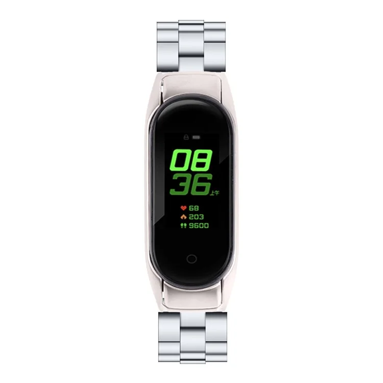 Para Xiaomi Smart Band 9 NFC / 9 / 8 NFC / 8 Pulseira de Aço Inoxidável 3 Contas - Prata