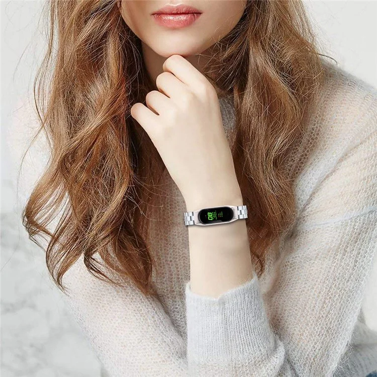 Para Xiaomi Smart Band 9 NFC / 9 / 8 NFC / 8 Pulseira de Aço Inoxidável 3 Contas - Prata