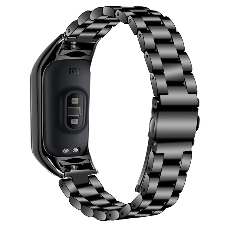 Für Xiaomi Mi Band 9 NFC / Mi Band 9 / Smart Band 8 NFC / Smart Band 8 Edelstahl-Armband 3 Perlen Ersatzarmband - Schwarz