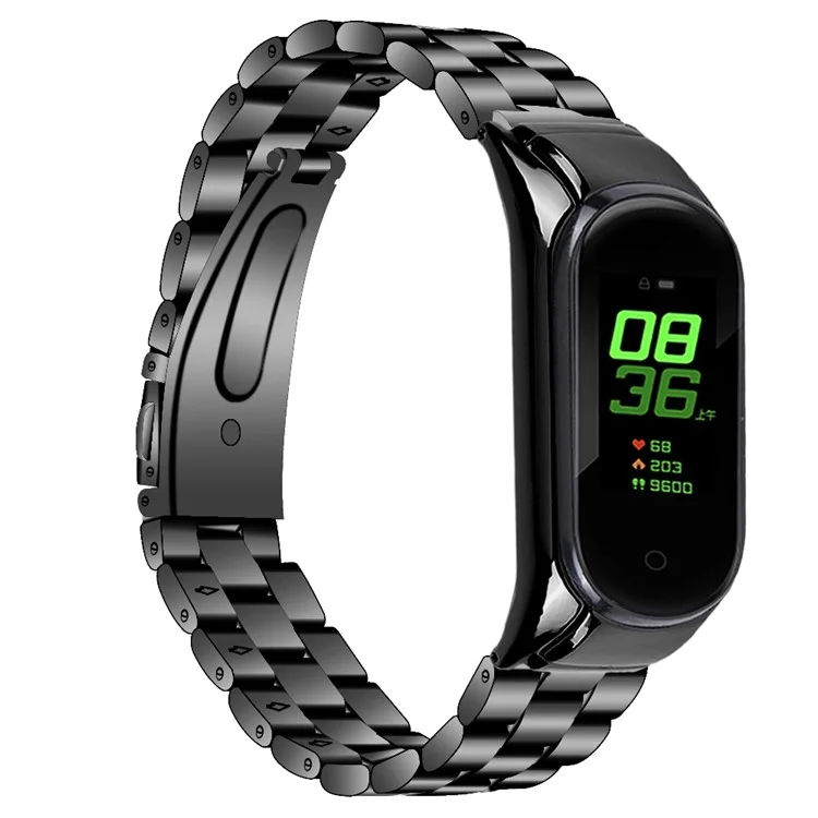 Für Xiaomi Mi Band 9 NFC / Mi Band 9 / Smart Band 8 NFC / Smart Band 8 Edelstahl-Armband 3 Perlen Ersatzarmband - Schwarz