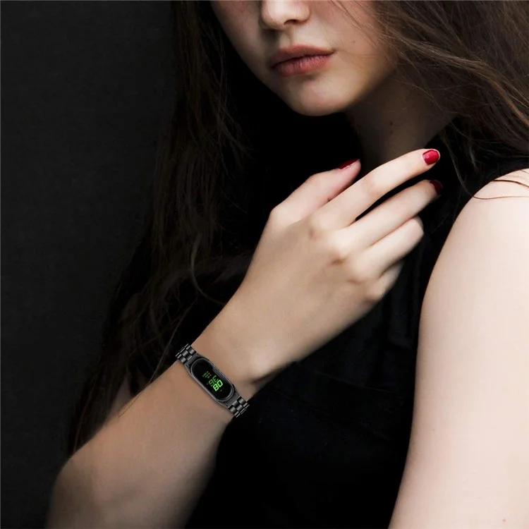 Für Xiaomi Mi Band 9 NFC / Mi Band 9 / Smart Band 8 NFC / Smart Band 8 Edelstahl-Armband 3 Perlen Ersatzarmband - Schwarz
