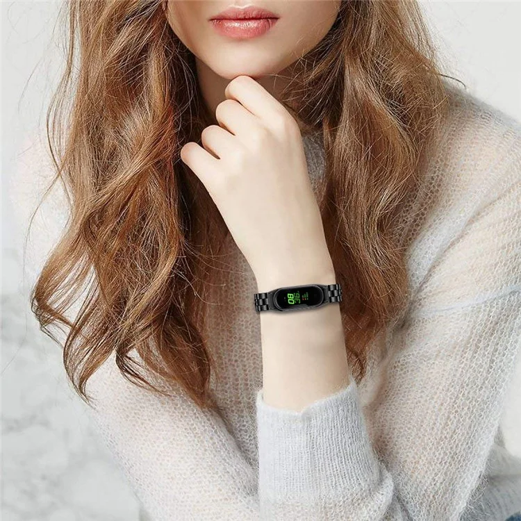 Für Xiaomi Mi Band 9 NFC / Mi Band 9 / Smart Band 8 NFC / Smart Band 8 Edelstahl-Armband 3 Perlen Ersatzarmband - Schwarz