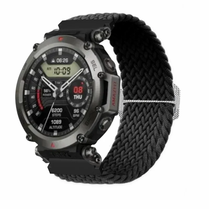 For Huami Amazfit T-Rex Ultra Stretchy Watch Band Nylon Adjustable Sport Strap - Black