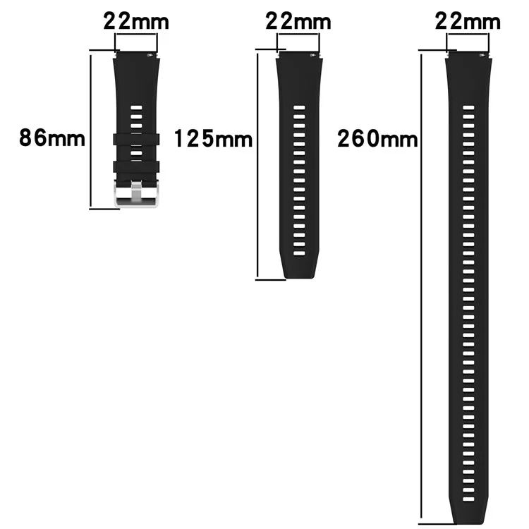 Pulseira de silicone para Huawei Watch Ultimate / GT 3 SE / Buds / Watch 3 Pro New / GT 3 Pro 46mm / GT Runner / GT 3 46mm, Pulseiras de relógio de 22mm com pulseira de extensão - Preta