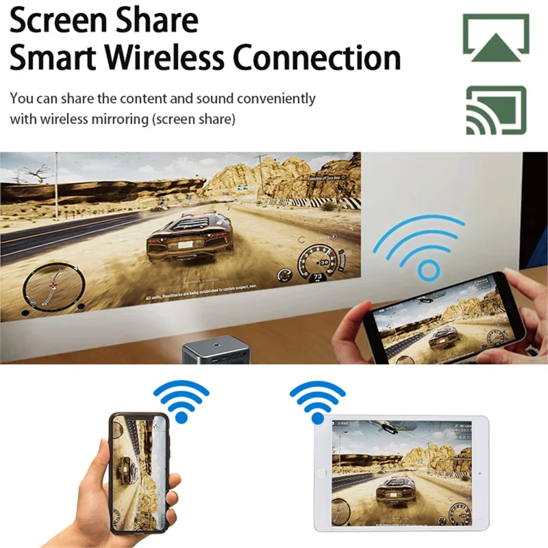 Proyector de Teatro Doméstico Portátil AUN A002 Android 9.0 Pantalla de Vídeo HD Espejo de Pantalla WiFi Bluetooth LED - Enchufe de la UE