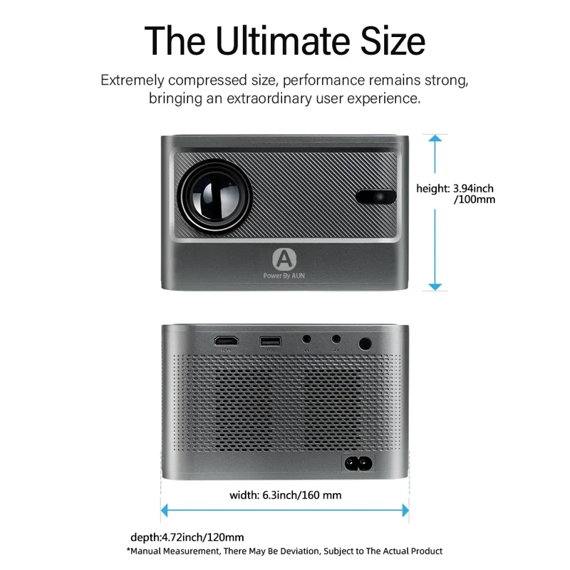 AUN A002 Portable Home Theater Projector Android 9.0 HD Video Screen Mirroring WiFi Bluetooth LED Projector - EU Plug