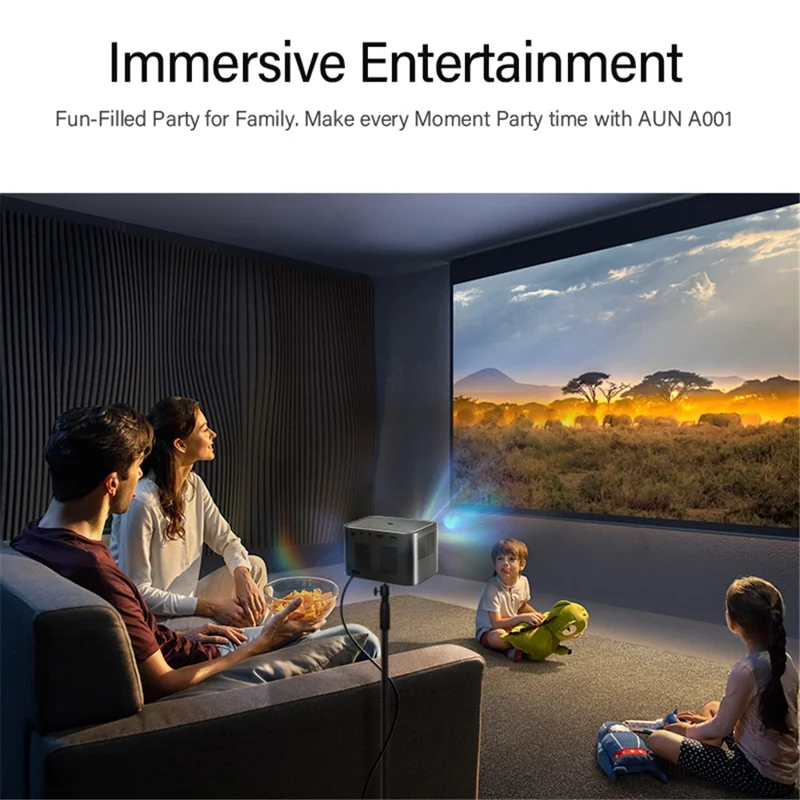 AUN A002 Projector Portátil de Home Theater Android 9.0 HD Tela de Vídeo Espelhando WiFi Bluetooth LED Projector - Plugue da ue