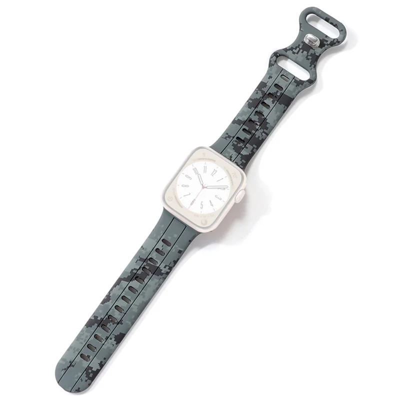 Silikon-Armbanduhr-Bänder für Apple Watch Series 10 42mm / 9 8 7 41mm / SE (2023) SE (2022) SE 6 5 4 40mm / 3 2 1 38mm Camouflage wasserdicht Armband - Schwarz