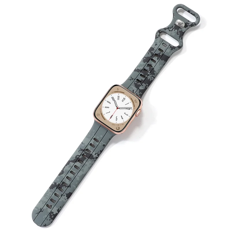 Silikon-Armbanduhr-Bänder für Apple Watch Series 10 42mm / 9 8 7 41mm / SE (2023) SE (2022) SE 6 5 4 40mm / 3 2 1 38mm Camouflage wasserdicht Armband - Schwarz