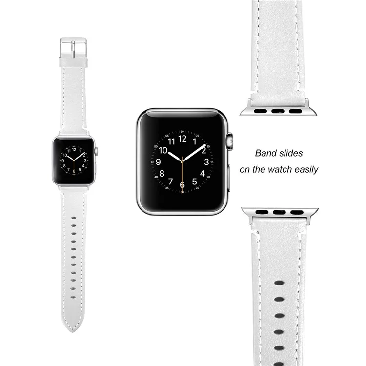 Pour Apple Watch Ultra 49mm Watch Band Genuine Cow Leather Strap with Black PC Watch Case - White