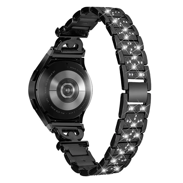 For Samsung Galaxy Watch 6 40mm / 44mm Easy Installation Stainless Steel Watch Strap 3-Bead Rhinestone Watch Band - Black