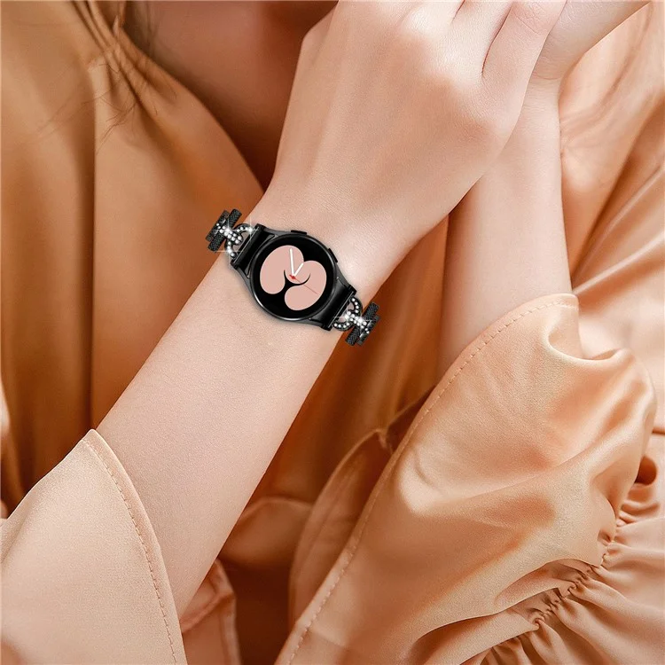 For Samsung Galaxy Watch 6 40mm / 44mm Easy Installation Stainless Steel Watch Strap 3-Bead Rhinestone Watch Band - Black