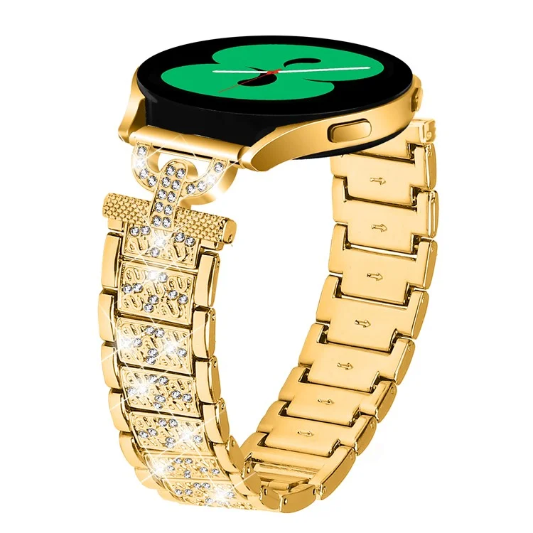 Watch Strap for Samsung Galaxy Watch6 40mm 44mm / Watch6 Classic 43mm 47mm / Watch 5 40mm 44mm / Watch4 40mm 44mm / Watch3 41mm , Stainless Steel 20mm Rhinestone Decor Band - Gold