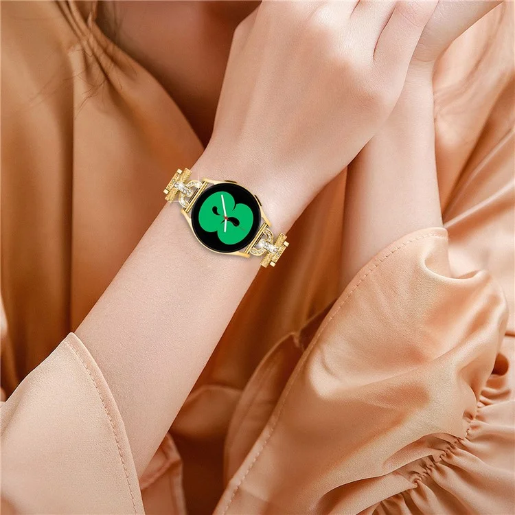 Watch Strap for Samsung Galaxy Watch6 40mm 44mm / Watch6 Classic 43mm 47mm / Watch 5 40mm 44mm / Watch4 40mm 44mm / Watch3 41mm , Stainless Steel 20mm Rhinestone Decor Band - Gold