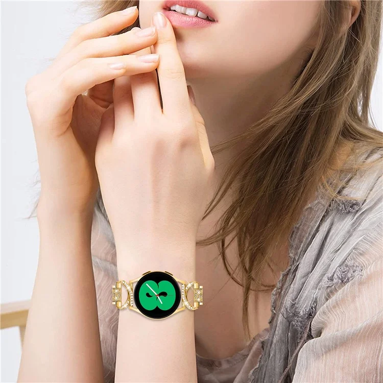 Watch Strap for Samsung Galaxy Watch6 40mm 44mm / Watch6 Classic 43mm 47mm / Watch 5 40mm 44mm / Watch4 40mm 44mm / Watch3 41mm , Stainless Steel 20mm Rhinestone Decor Band - Gold