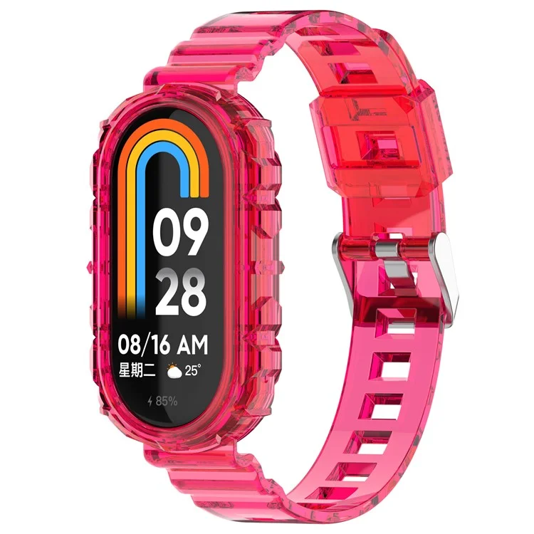 Для Xiaomi Mi Band 9 NFC / Mi Band 9 / Smart Band 8 Браслет Прозрачный силиконовый ремешок для часов с встроенным корпусом для часов - Прозрачный розовый