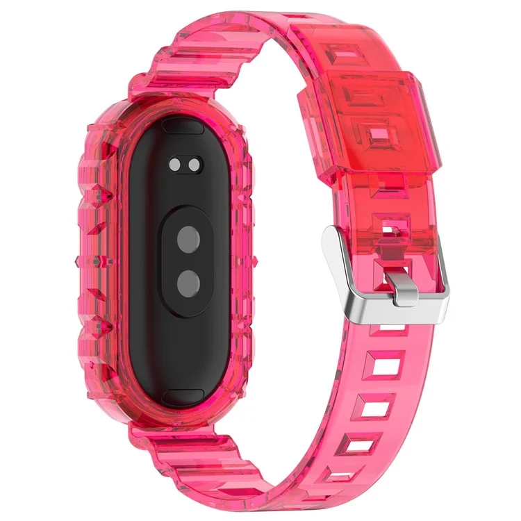 Для Xiaomi Mi Band 9 NFC / Mi Band 9 / Smart Band 8 Браслет Прозрачный силиконовый ремешок для часов с встроенным корпусом для часов - Прозрачный розовый