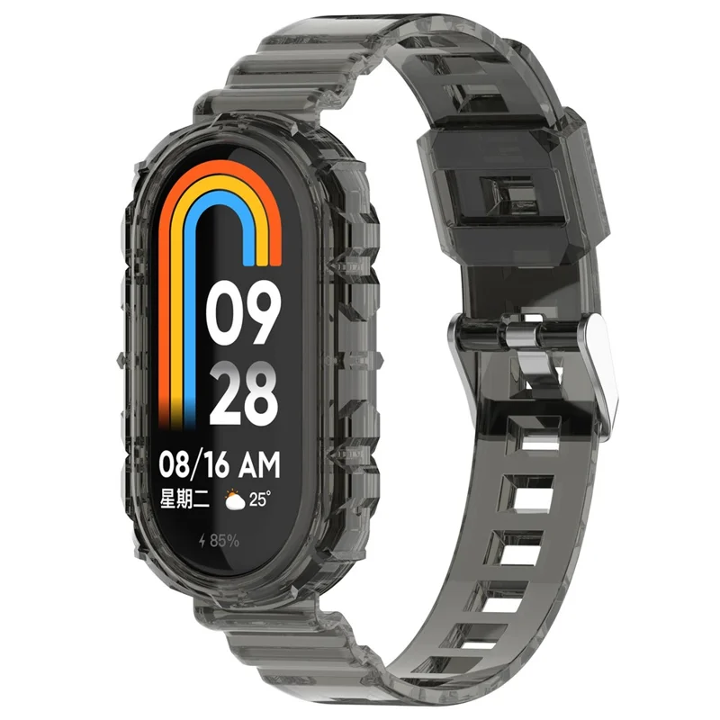 For Xiaomi Smart Band 9 NFC / 9 / 8 Wrist Band Transparent Silicone Watch Strap with Integrated Watch Case - Transparent Black