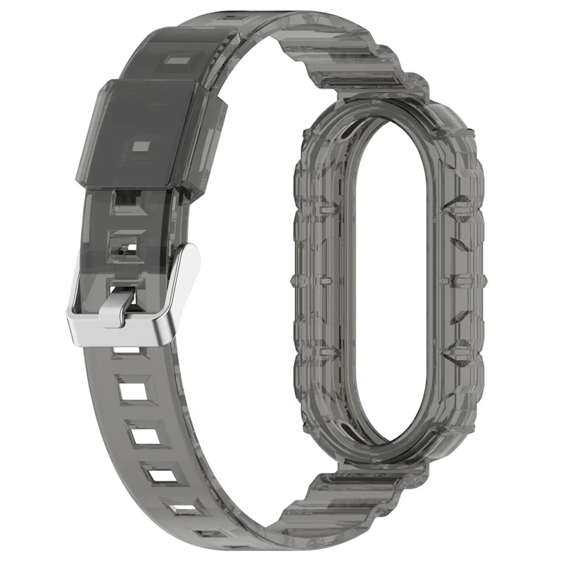 For Xiaomi Smart Band 9 NFC / 9 / 8 Wrist Band Transparent Silicone Watch Strap with Integrated Watch Case - Transparent Black