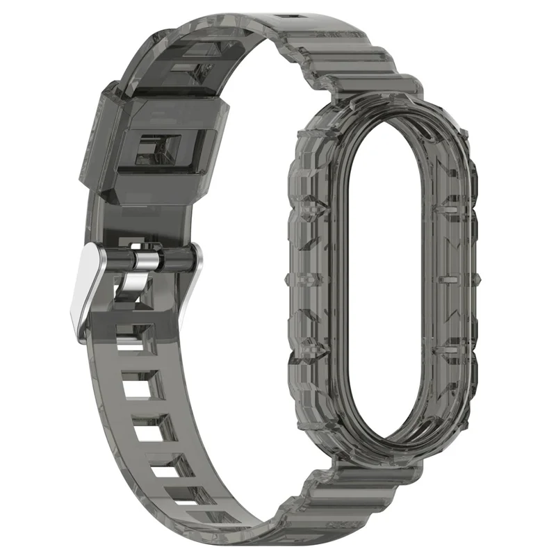 For Xiaomi Smart Band 9 NFC / 9 / 8 Wrist Band Transparent Silicone Watch Strap with Integrated Watch Case - Transparent Black