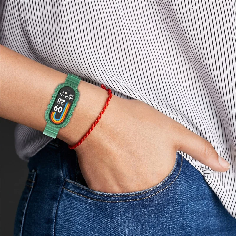 For Xiaomi Smart Band 9 NFC / 9 / 8 Wrist Band Transparent Silicone Watch Strap with Integrated Watch Case - Transparent Black