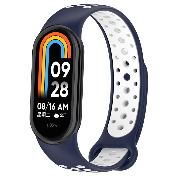 Für Xiaomi Mi Band 9 NFC / Mi Band 9 / Smart Band 8 NFC / Smart Band 8 Silikon-Uhrenarmbänder mit Silikon-Anschluss - Mitternachtsblau+Weiß