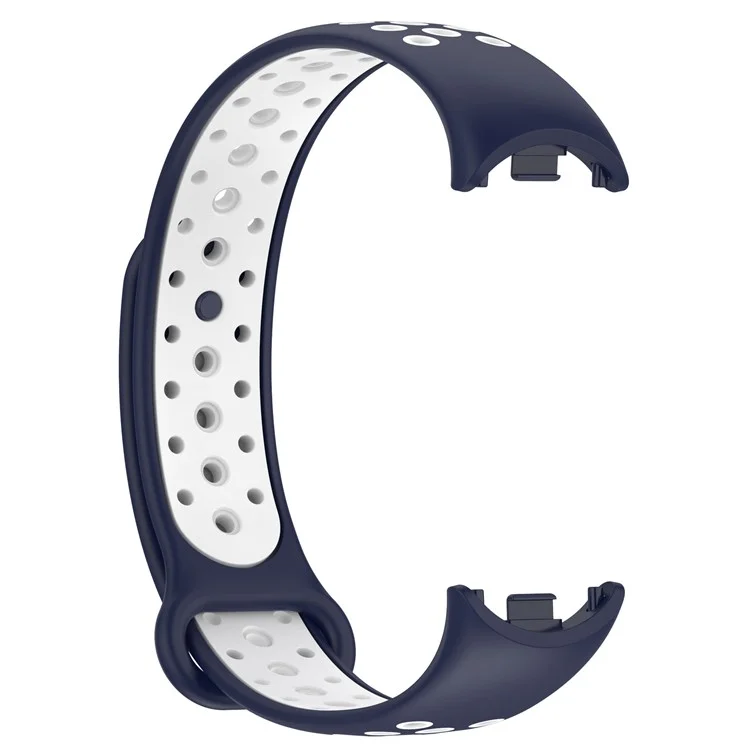 Für Xiaomi Mi Band 9 NFC / Mi Band 9 / Smart Band 8 NFC / Smart Band 8 Silikon-Uhrenarmbänder mit Silikon-Anschluss - Mitternachtsblau+Weiß