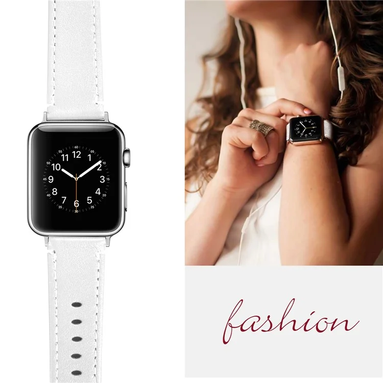 Para Apple Watch Ultra 49mm Sport Muñequera Correa de Cuero Auténtico de Vaca con Caja de Reloj de PC Chapada en Oro Rosa - Blanco