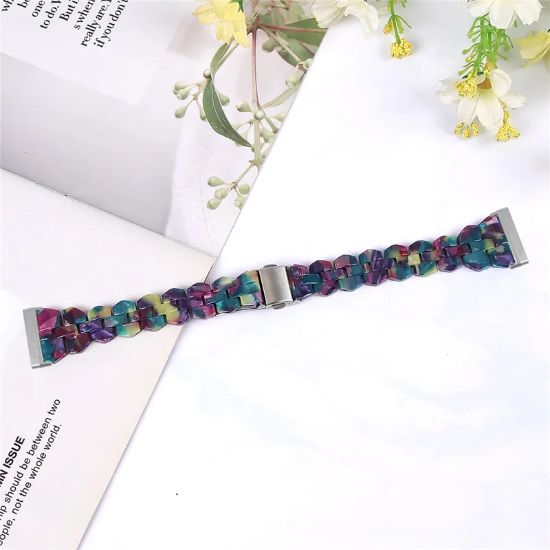 Для Fitbit Versa 4 / Sense 2 Замена Resin Watch Strap Quick Release Watch Band with Folding Clasp - Purple Green Flower