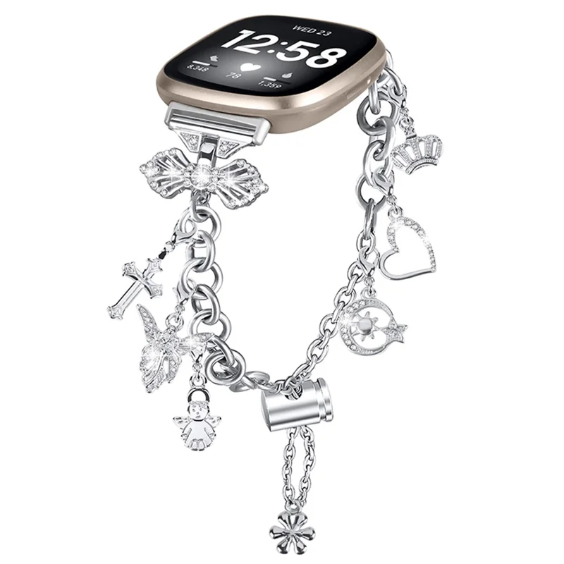 Pour Fitbit Versa 4 / Sense 2 Bracelet de montre ajustable Pendentif décoratif Bracelet DIY - Argent