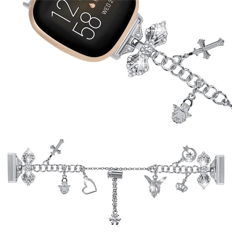 Pour Fitbit Versa 4 / Sense 2 Bracelet de montre ajustable Pendentif décoratif Bracelet DIY - Argent