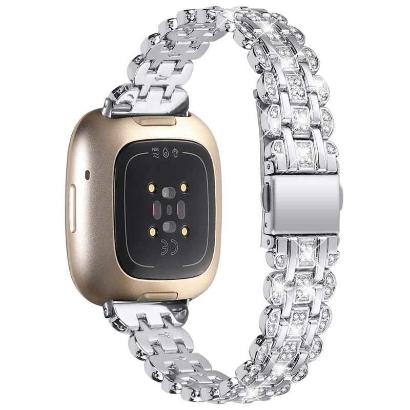 Per Fitbit Versa 4 / Sense 2 Bracciale in metallo con decorazioni in strass Sostituzione lucida - Argento