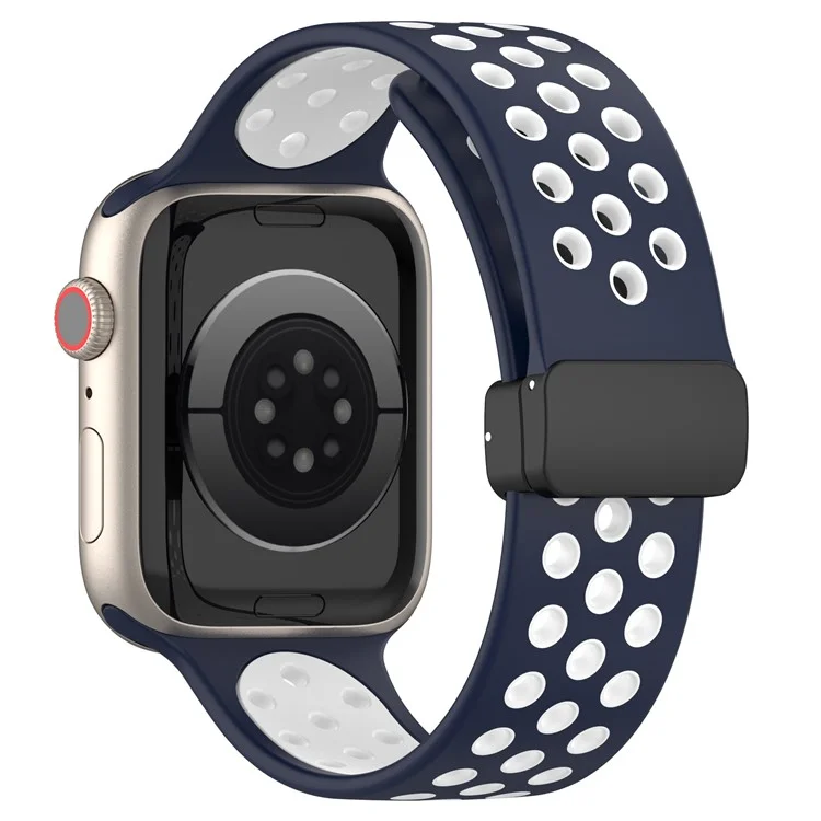 Watch Strap for Apple Watch Series 10 42mm / 9 8 7 41mm / SE (2023) SE (2022) SE 6 5 4 40mm / 3 2 1 38mm Dual Color Silicone Band Breathable Watch Strap - Midnight Blue / White