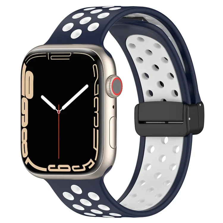 Watch Strap for Apple Watch Series 10 42mm / 9 8 7 41mm / SE (2023) SE (2022) SE 6 5 4 40mm / 3 2 1 38mm Dual Color Silicone Band Breathable Watch Strap - Midnight Blue / White