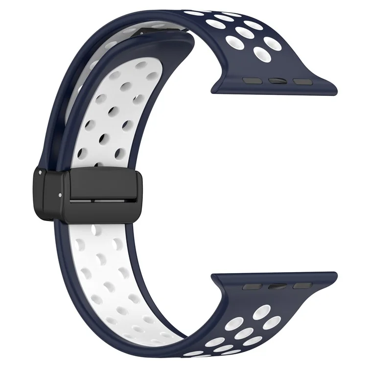 Watch Strap for Apple Watch Series 10 42mm / 9 8 7 41mm / SE (2023) SE (2022) SE 6 5 4 40mm / 3 2 1 38mm Dual Color Silicone Band Breathable Watch Strap - Midnight Blue / White