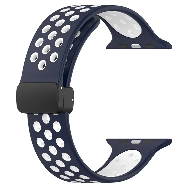 Watch Strap for Apple Watch Series 10 42mm / 9 8 7 41mm / SE (2023) SE (2022) SE 6 5 4 40mm / 3 2 1 38mm Dual Color Silicone Band Breathable Watch Strap - Midnight Blue / White