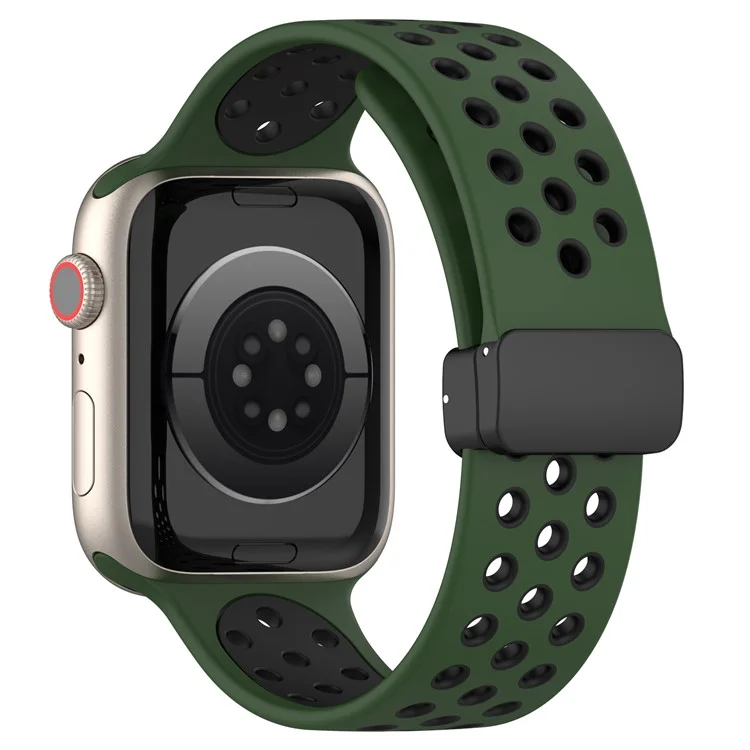 For Apple Watch Series 10 46mm / Ultra 2 Ultra 49mm /  Series 9 8 7 45mm / 6 5 4 SE (2023) SE (2022) SE 44mm / 3 2 1 42mm Silicone Strap Dual Color Breathable Watch Band - Army Green / Black